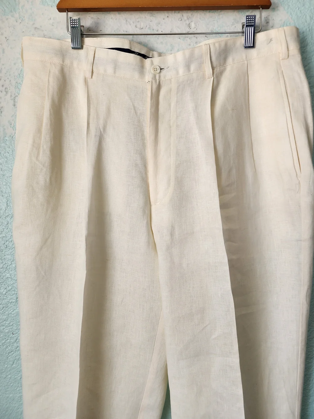 Alan Flusser Cream Pleated Dress Pants